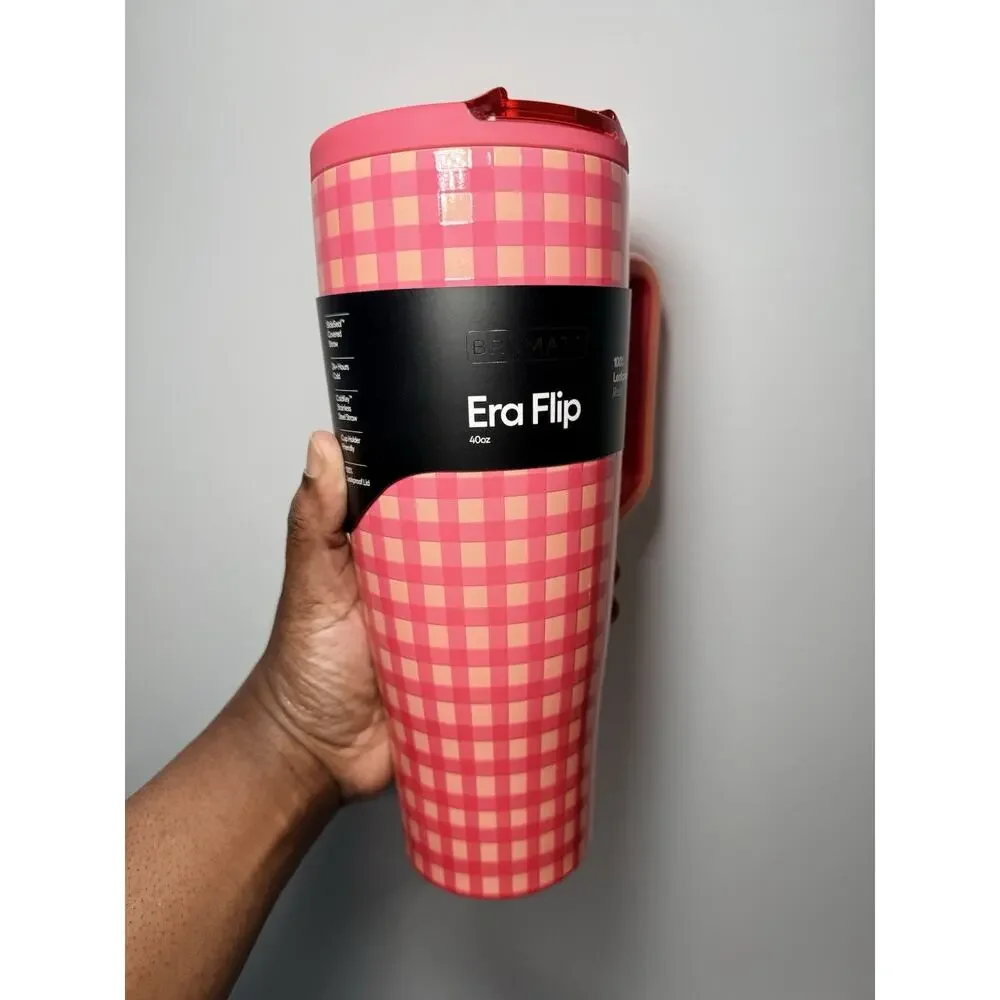 Brumate X Madi Nelson Target Exclusive PEACH GINGHAM 40oz Era Flip Tumbler NWT